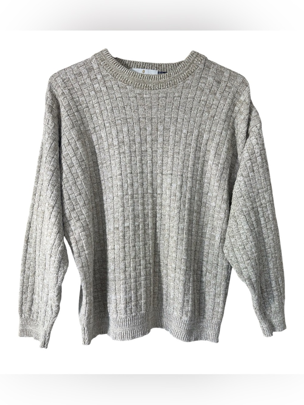Vintage Bill Blass Sweater Men's M Tan Chunky Knit Textured Checkered